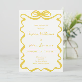 Invitation Mariage fantaisiste avec rayures manuscrites jaune