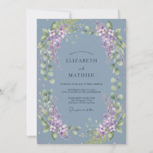 Invitation Mariage fantaisiste bleu ardoise floral