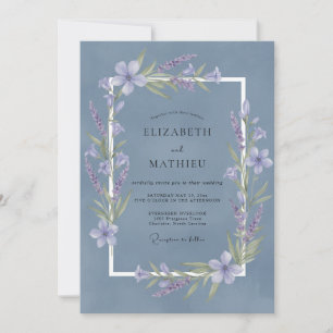 Invitation Mariage Fantaisiste Bleu Poussiéreux et Lavande