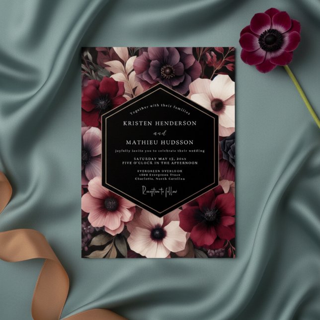 Invitation Mariage fantaisiste Burgundy Bloom (Créateur téléchargé)