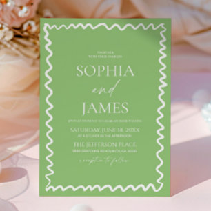 Invitation Mariage Fantaisiste Citron Vert Bordure Ondulée