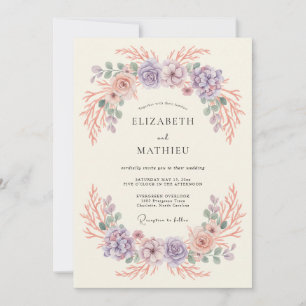 Invitation Mariage fantaisiste de corail au bord de la mer