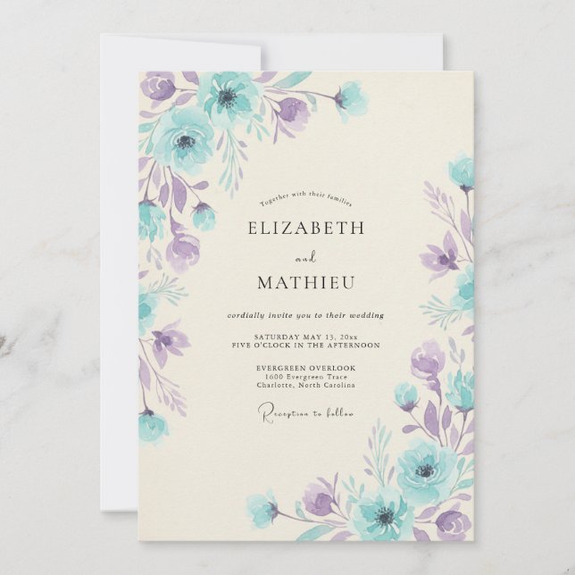 Invitation Mariage Fantaisiste de Printemps Bleu Aqua (Devant)