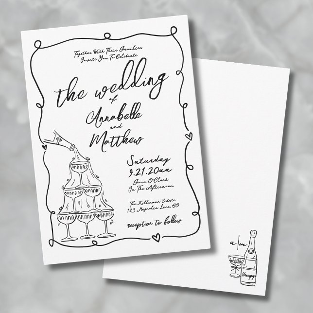 Invitation Mariage Fantaisiste Dessiné à la Main et Original (Whimsical Hand Drawn Quirky Wedding Invitation
)
