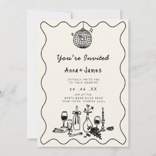Invitation mariage fantaisiste dessiné à la main tendance fun