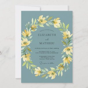 Invitation Mariage Fantaisiste Fleur Teal Jaune