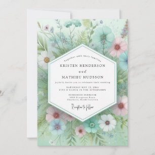 Invitation Mariage fantaisiste floral à la menthe