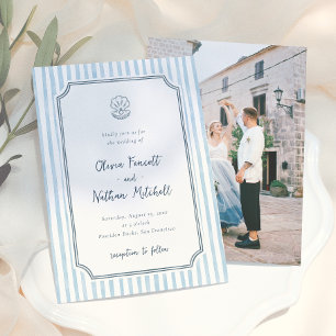 Invitation Mariage Fantaisiste Rayures Bleues Rétro