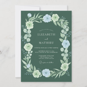 Invitation Mariage fantaisiste vert sauge floral