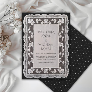 Invitation Mariage Fantaisiste Vintage à Dentelle Noire