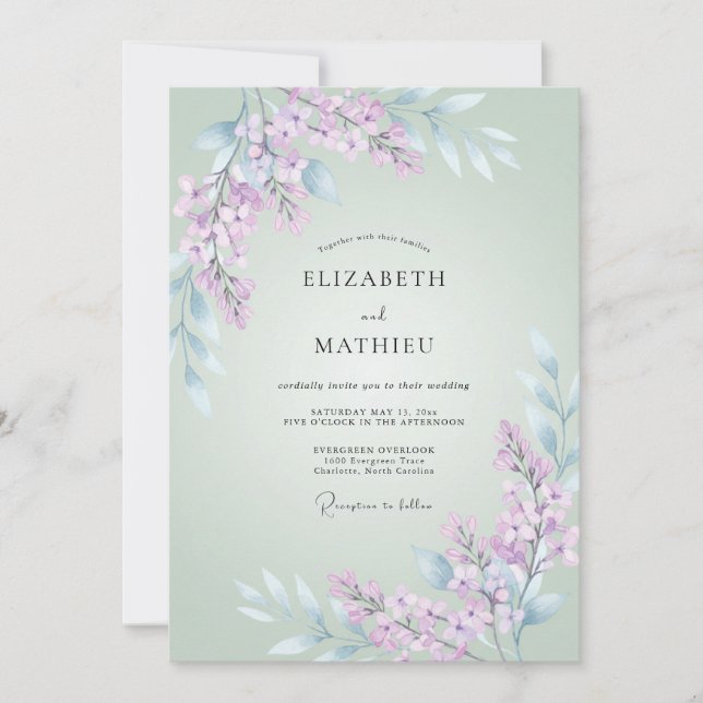 Invitation Mariage Fantaisiste Wisteria Vert Menthe (Devant)