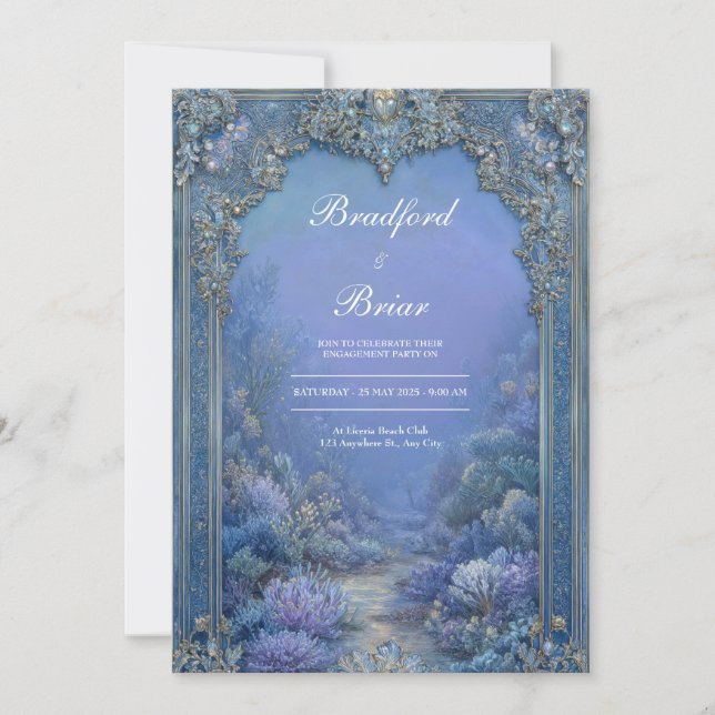 Invitation Mariage Fantastique Baroque Bleu Lavande Gelé (Devant)