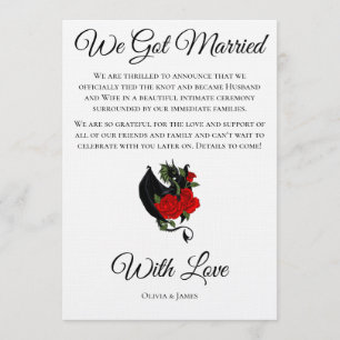 Invitation Mariage Fantasy Gothique Dragon Noir Rose Rouge