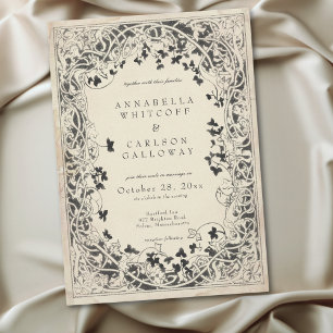 Invitation Mariage Fantasy Médiéval Vintage Gravure sur Noir