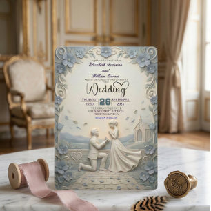 Invitation Mariage Faux Bas-Relief d'Art Fin Vintage Classiqu