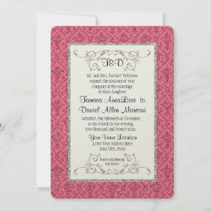 Invitation Mariage Faux Gold Parties scintillant Damask Flora