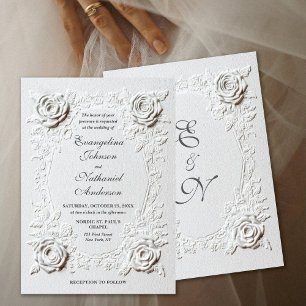 Invitation Mariage Faux Roses Élégantes Script Formal