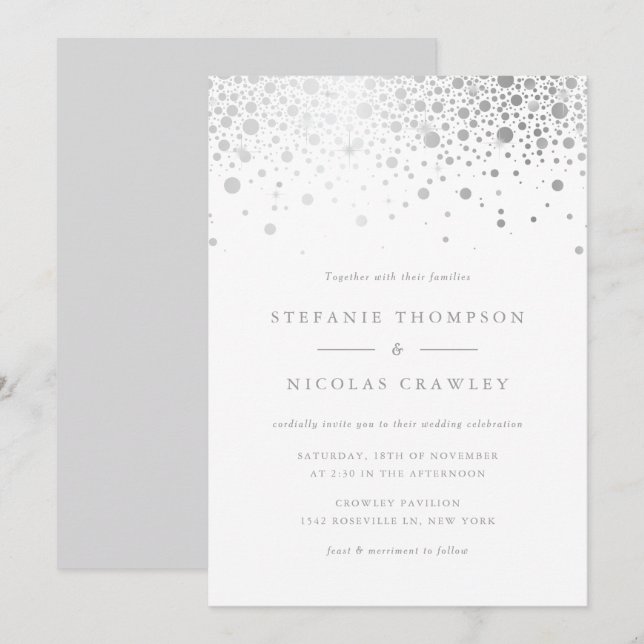 Invitation Mariage Faux Silver Foil Confetti Dots (Devant / Derrière)