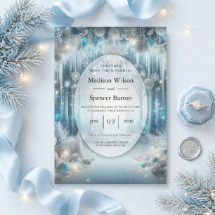 Invitation Mariage féérique dans une forêt enneigée