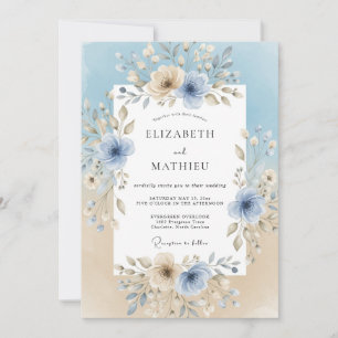 Invitation Mariage Félicité Florale Bleu Ciel