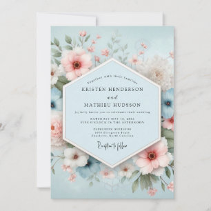 Invitation Mariage Félicité Florale Bleu Poussiéreux