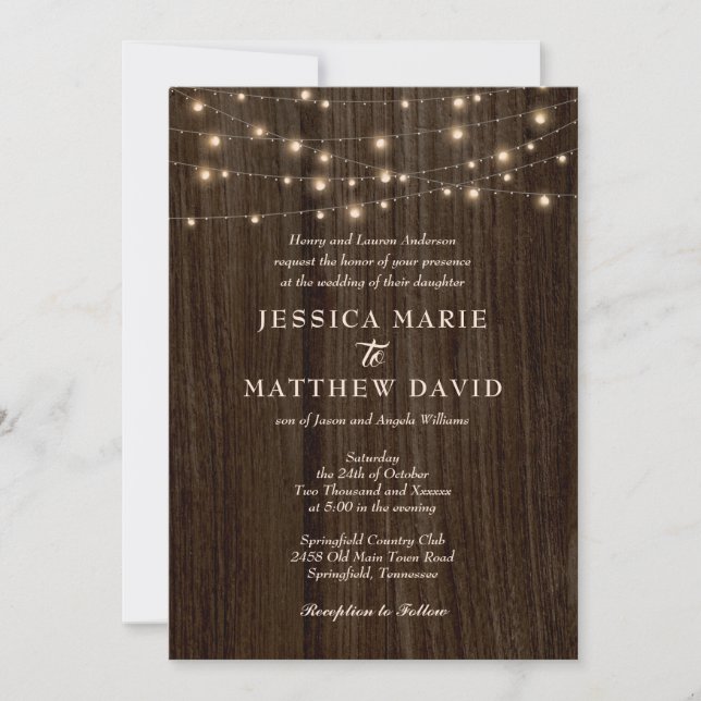 Invitation Mariage Ferme Rustique avec Lumières Scintillantes (Devant)