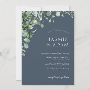 Invitation Mariage Festif Royal Blue Opulence Eucalyptus