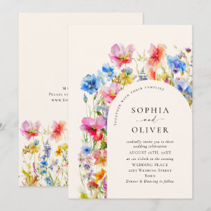 Invitation Mariage Festive Bright Watercolor Fleurs sauvages