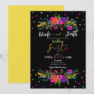 Invitation Mariage Fête Florale Moderne Lumineuse & Noire