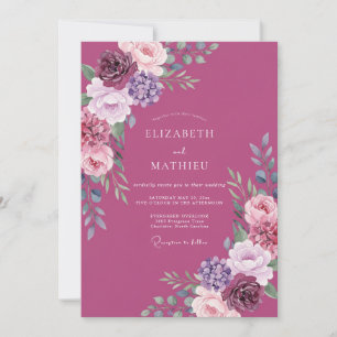 Invitation Mariage Feuillage Aquarelle prune