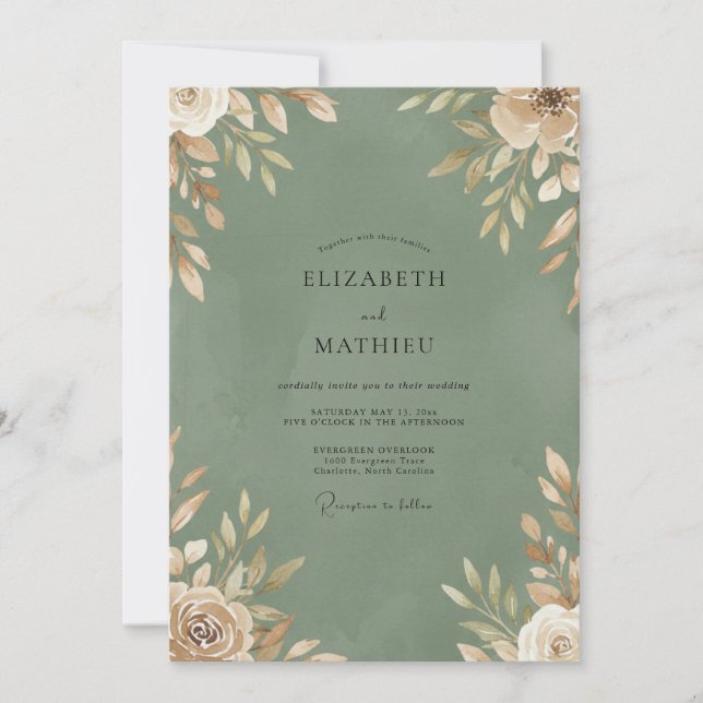Invitation Mariage Feuillage Champagne Mousse (Devant)