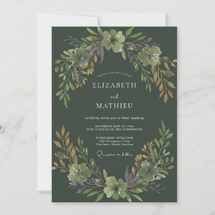 Invitation Mariage Feuillage de Prunier Olive Sage