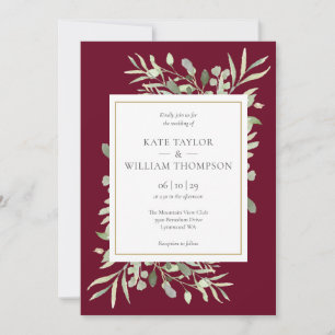Invitation Mariage Feuillage de Verdure à l'Aquarelle en Bour
