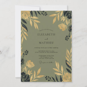 Invitation Mariage Feuillage Doré Mousse