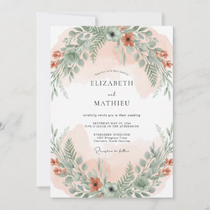 Invitation Mariage Feuillage Fougère Abricot