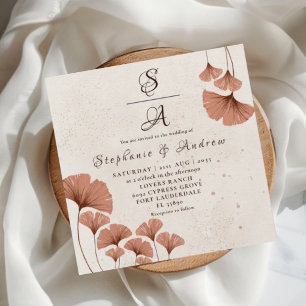 Invitation Mariage Feuillage Ginkgo Terracotta Rustique 