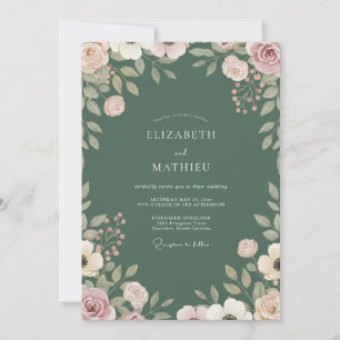 Invitation Mariage Feuillage Peint à l'Olive
