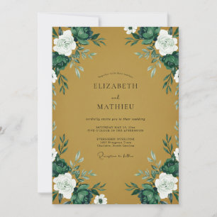 Invitation Mariage Feuillage Peint en Ocre Céleste