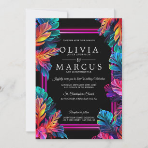 Invitation Mariage Feuillage Tropical Néon Époustouflant2