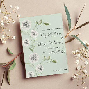 Invitation Mariage feuille à l'aquarelle de menthe blanche