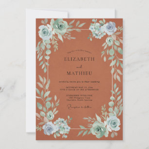 Invitation Mariage Feuille Aqua Orange Brûlé