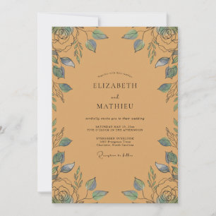 Invitation Mariage Feuille Azur Ocre