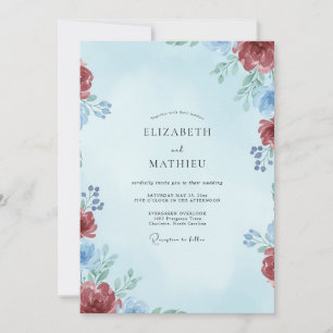 Invitation Mariage Feuille Azure Cramoisi