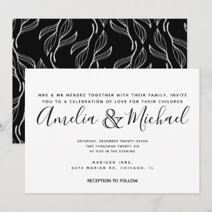 Invitation Mariage feuille blanche de verdure florale dessiné