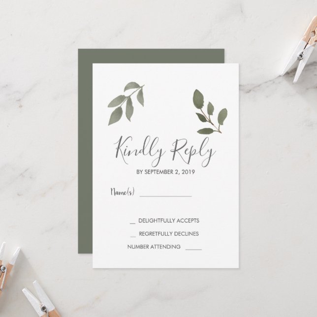 Invitation Mariage feuille botanique moderne élégant RSVP (Devant/Arrière en situation)
