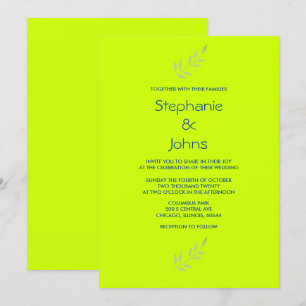 Invitation Mariage Feuille brillant vert néon jaune