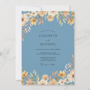 Invitation Mariage Feuille d'Ambre Acier