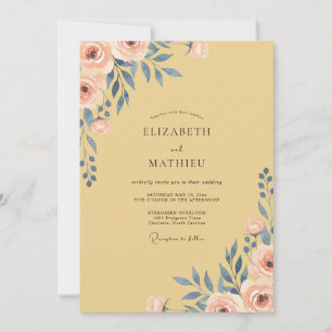 Invitation Mariage feuille d'ardoise à la moutarde pressée