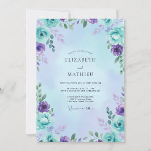 Invitation Mariage Feuille de Aqua Améthyste