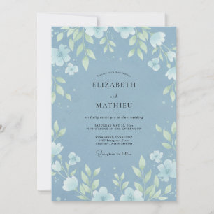 Invitation Mariage Feuille de Bleu Acier